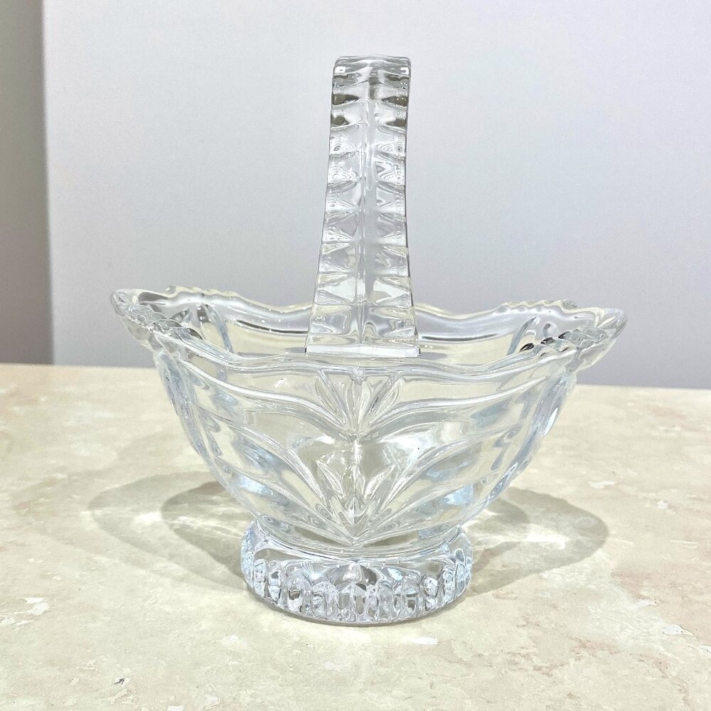 Vintage Glass Candy Dish, Germany Bleikristall Bride's Basket by Anna Hutte